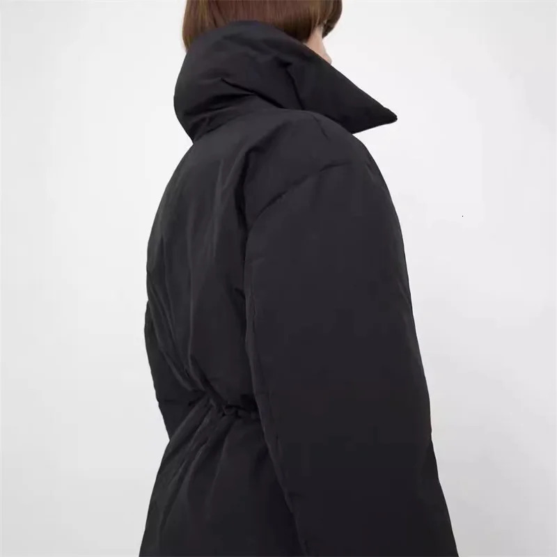 Winter Womens Black Brushed Waist Stand up Down Jacket Y2K High Quality Casual Thick Warm Jacket 241009