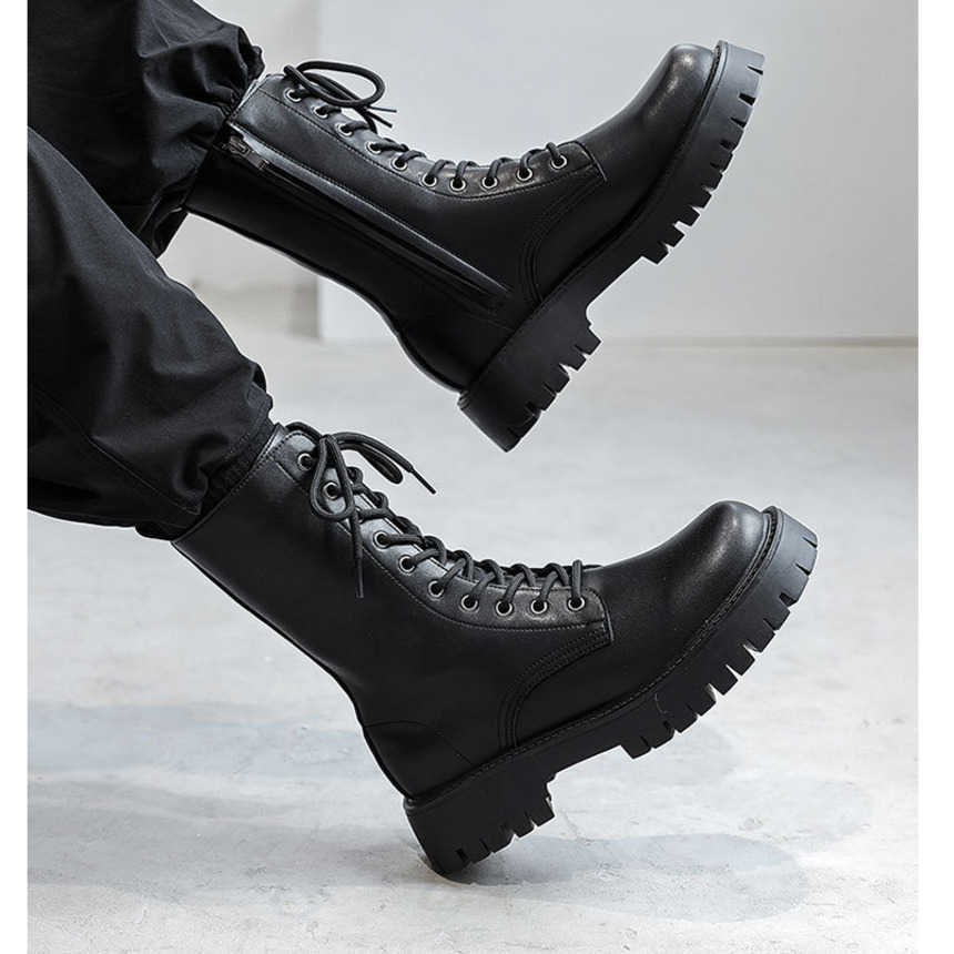 Martin Boot British Style Black Ankle Boots Mens Trendy Side Zipper Workwear Motorcycle Boots Korean Version Mid Top Boots Fashion Boots 240927