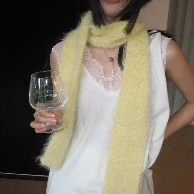 Korean runway style thin scarf fashionable plush long scarf womens mink Y2K girl warm scarf 241007