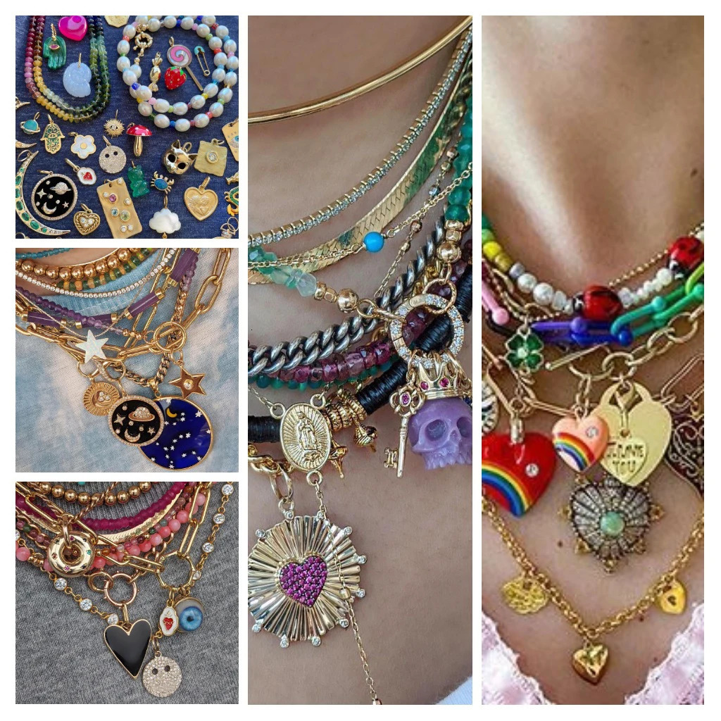 Bohemian Moon Star Charms Diy Earrings Necklace Bracelet Heart Dijes Evil Blue Eye Gold Color for Jewelry Making Supplies 241010