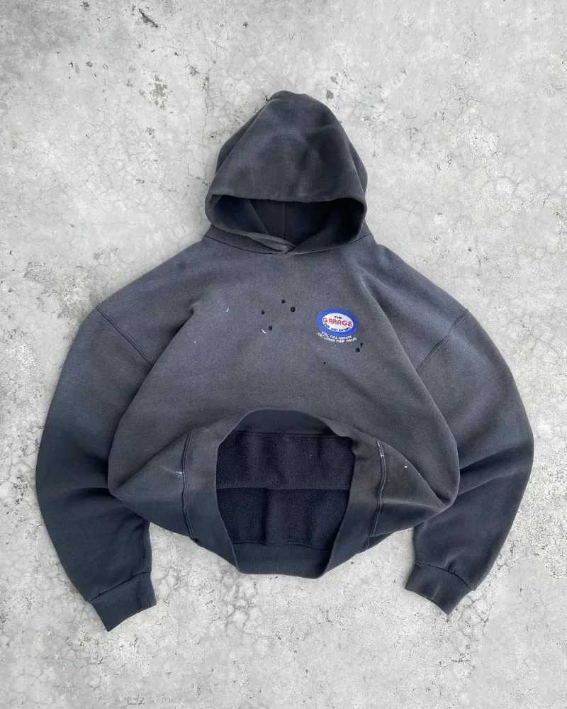 American Street Washed Old Fashion Loose Pullover Hoodie Men Y2k Goth Punk Hip Hop Rock Letter Printed Hole Sweatshirt Women 241011