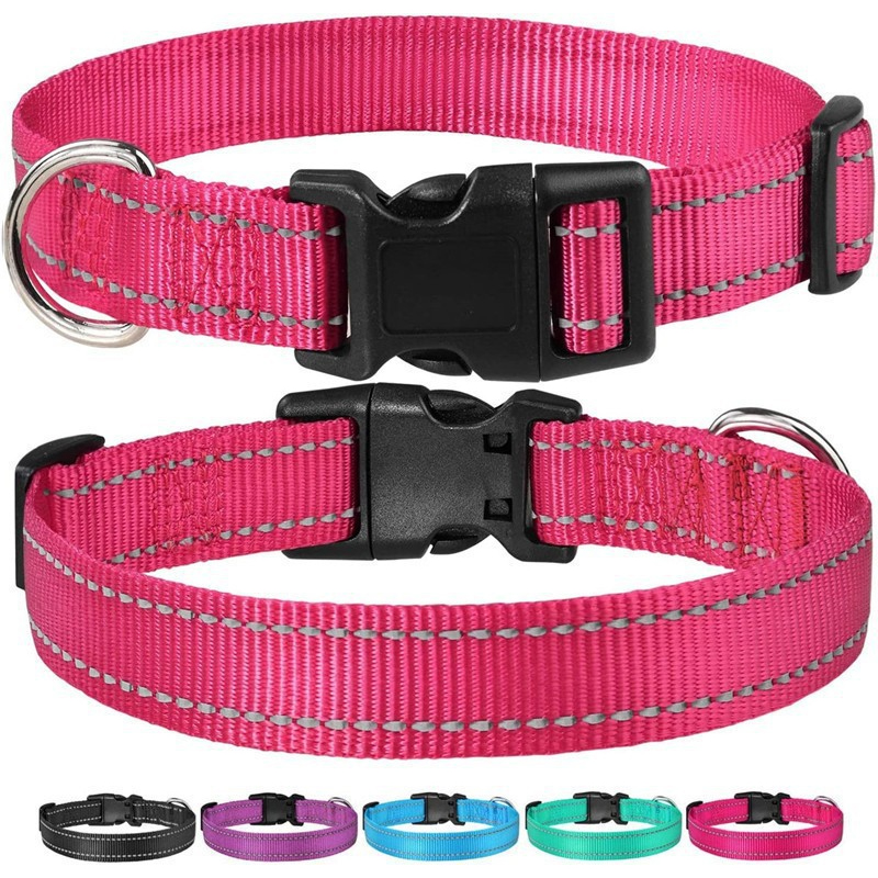 Dog Collar Reflective Strap With Safety Nylon Pet Collar Adjustable Pet Traction Rope Suitable For Small And Medium-Sized Pets
