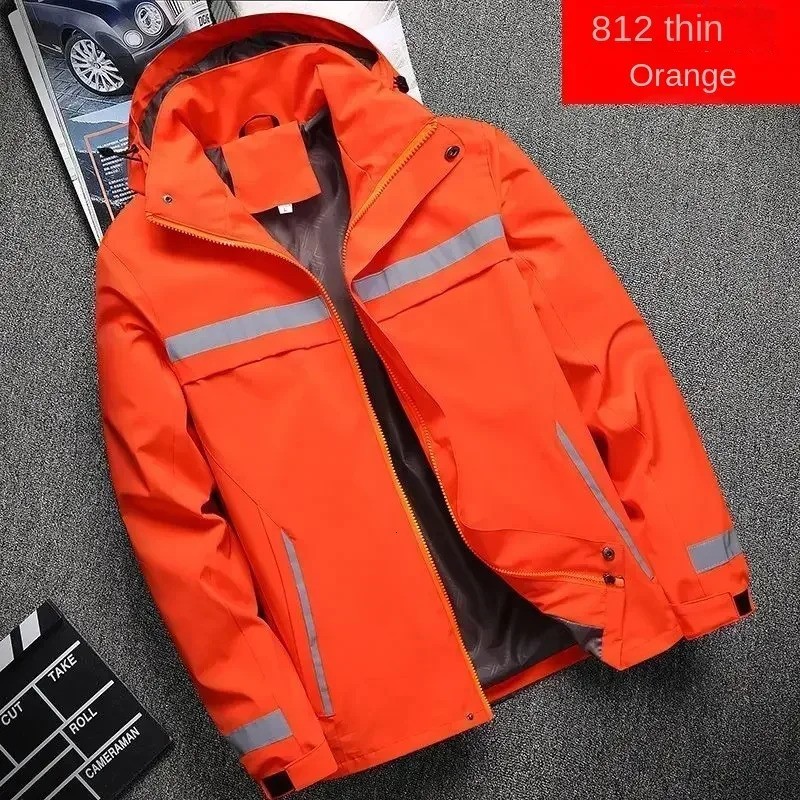 mens jacket fashionable reflective striped hooded outdoor sports zipper clothing customizable printing 241011