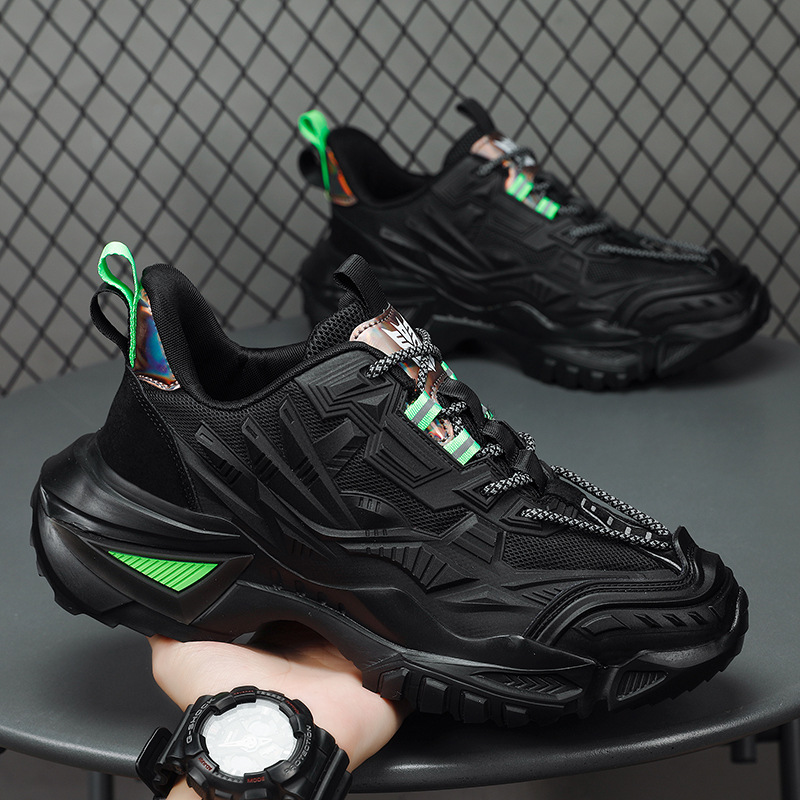 Men's Shoes Spring New Mesh Sports Shoes Men's Running Casual Shoes Increase High Purity Black Everything Daddy Tide Shoes