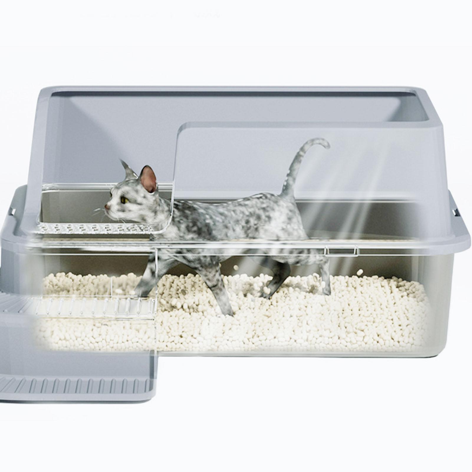 Stainless Steel Cat Litter Box Splash Proof Leakproof Odorless Easy to Clean Enclosed Cat Litter Box for Large Cats