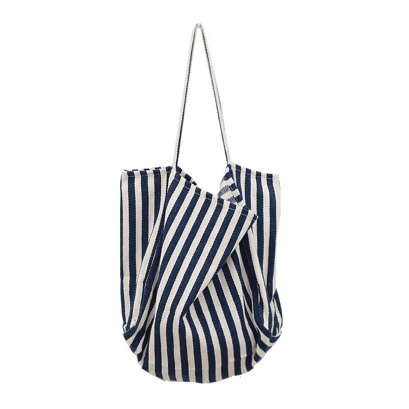 Korean version of retro literature handbag simple small striped sail bag 241008