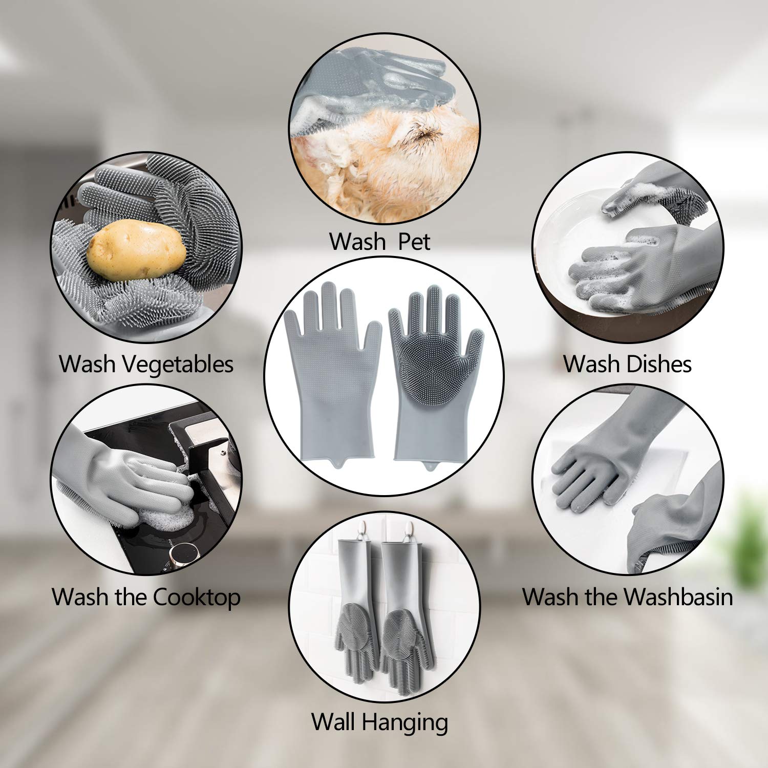 Pet Grooming Gloves Gentle Dog Bathing Shampoo Brush Massage Mitt with Enhanced Efficient Deshedding Glove for Dogs Cats Rabbits