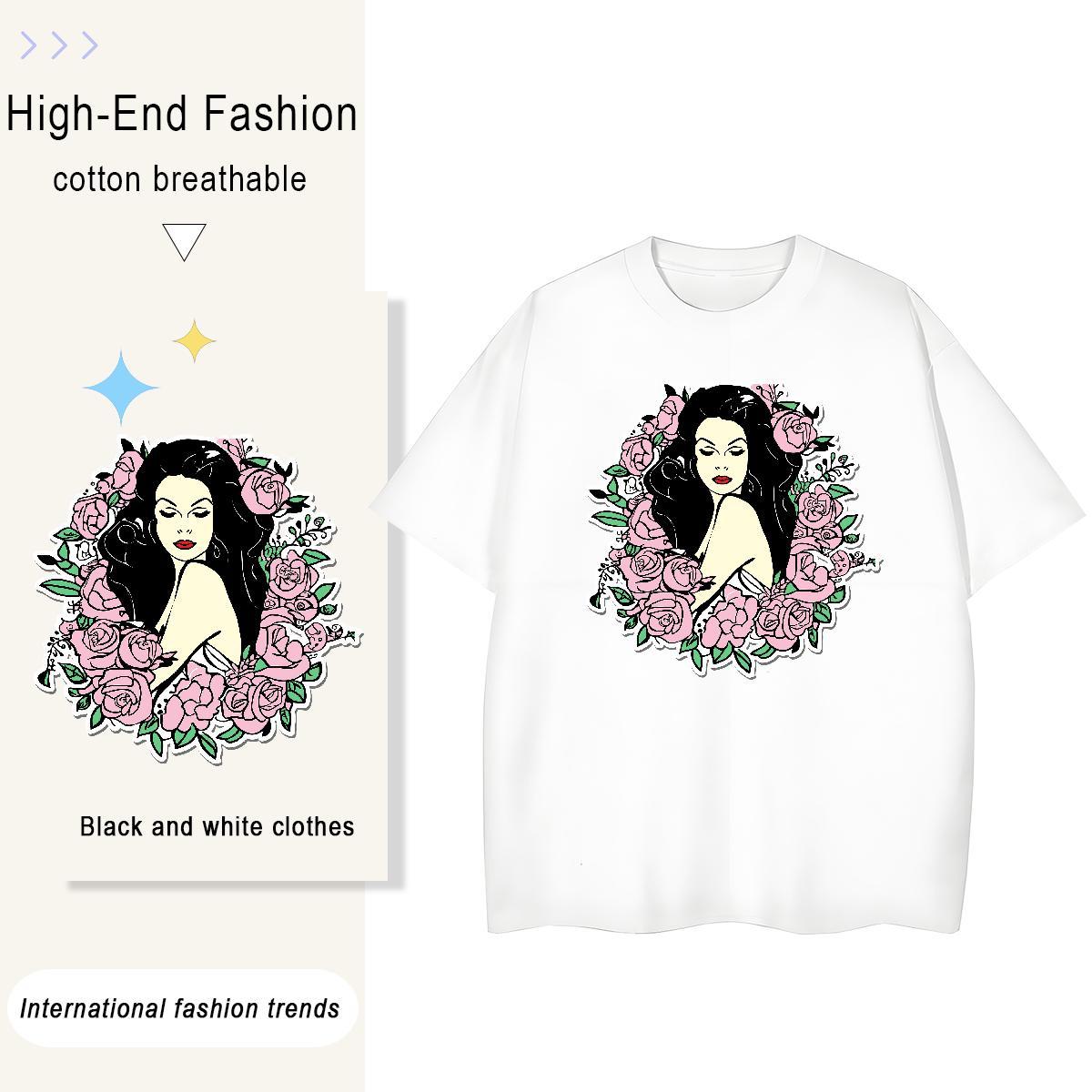 TOP Quality Womens T Shirts 230g 100% Cotton Breathable Short Sleeve Daily Wear portrait Unisex Tshirts Free Shipping Cartoon Print Top Tees