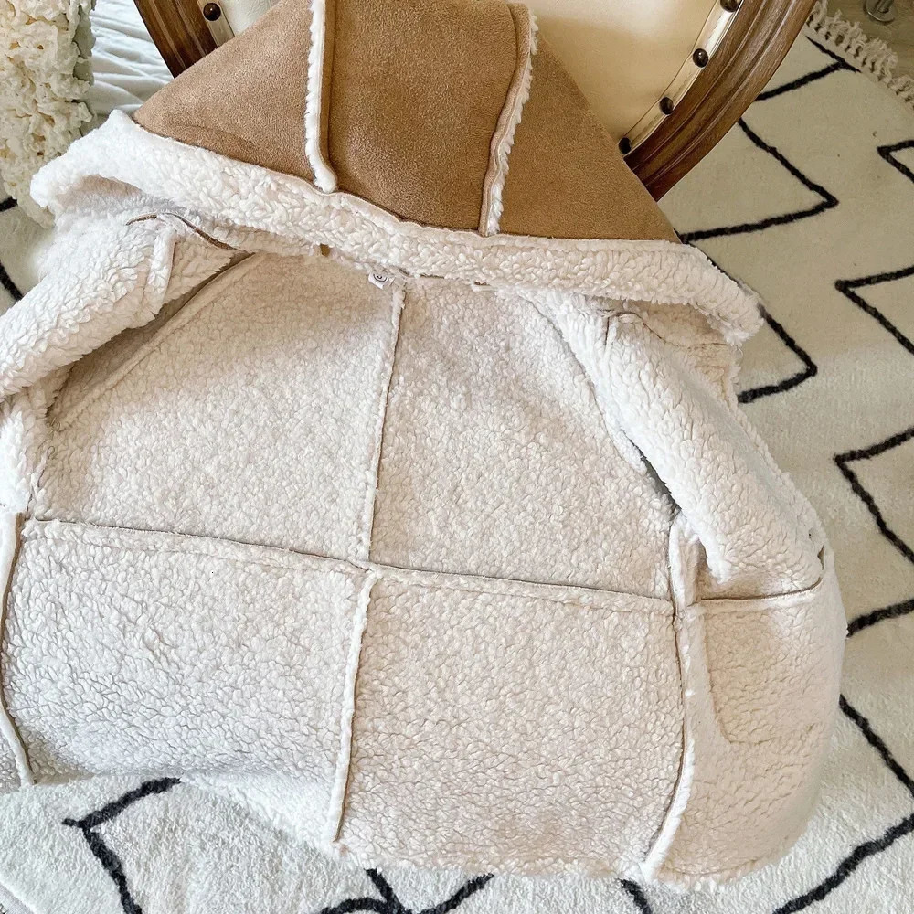 Clearance 100cm 7864 Korean Childrens Coat Winter Retro Fashion Suede Thick Boys Warm Jacket Lambswool 241011