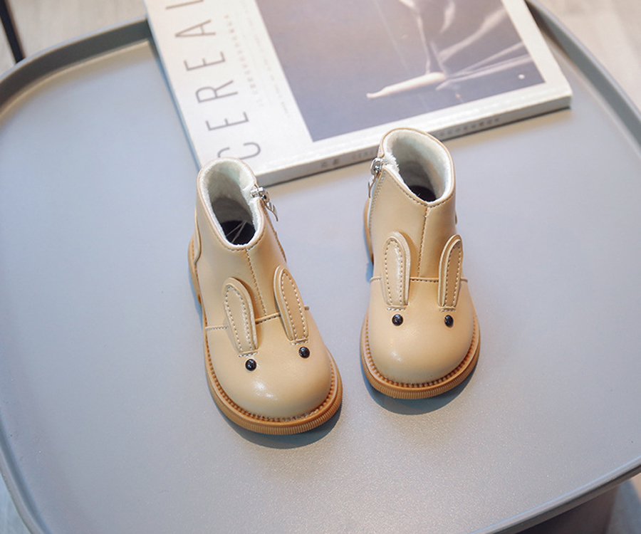 Cartoon Rabbit Baby Ankle Boots for Girls England Style Children Cute Bunny Winter Short Boots Low Heel Kids Girl Leather Shoes Sizes 21-30