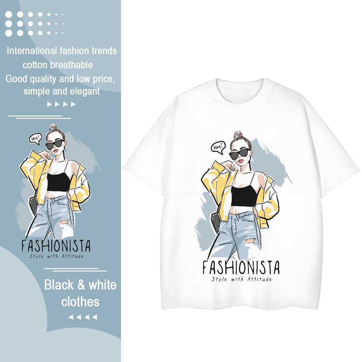 Brand T shirt 230g Cotton Short sleeve Soft Casual character Women Tees Nice Graphic Clothings