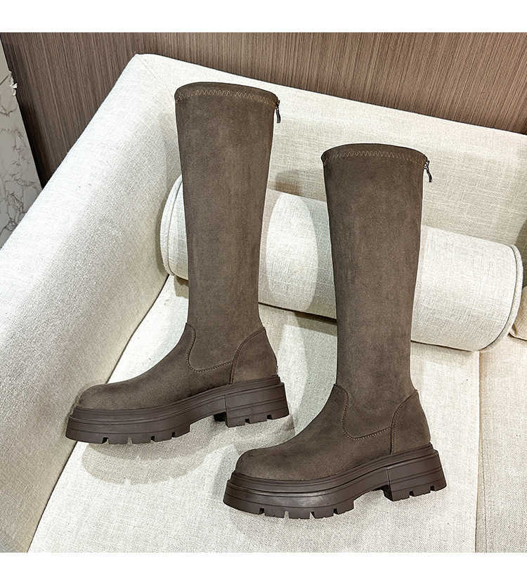 Fashion Boots Womens Long Boots Autumn Winter Thick Martin Boots Soled High Tube Elastic Slim Boots Long Boots Women Shoes 240826