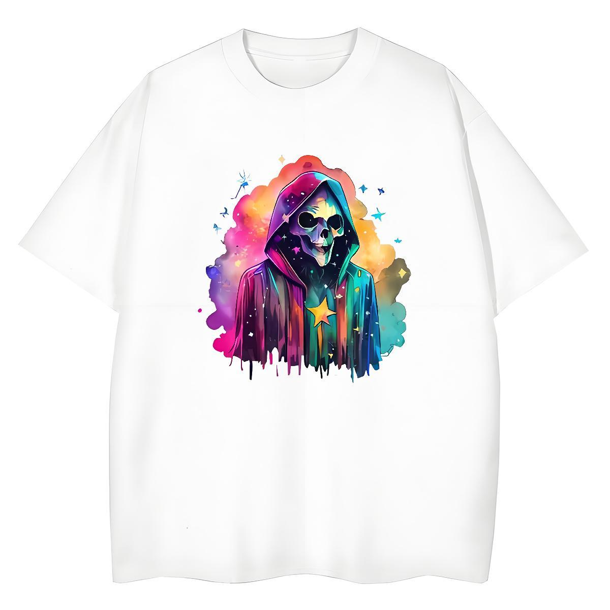 TOP Quality T shirt 100% Cotton 230g Breathable Crew Neck Daily Wear skull Unisex Tshirts Free Shipping Cartoon Anime Tops Tees