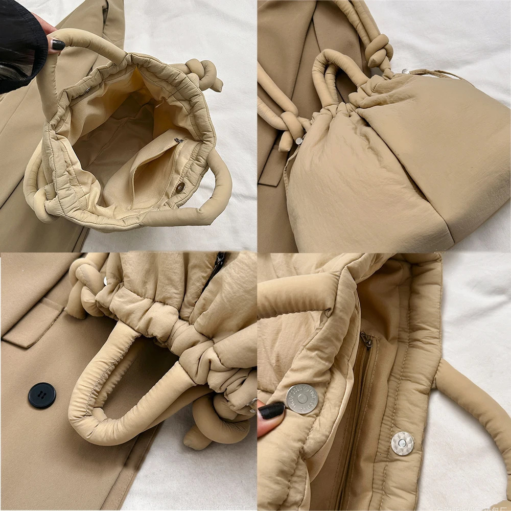 Casual nylon padded tote bag soft puffer women shoulder crossbody bags Simple Vintage large capacity handbags 2024 241011