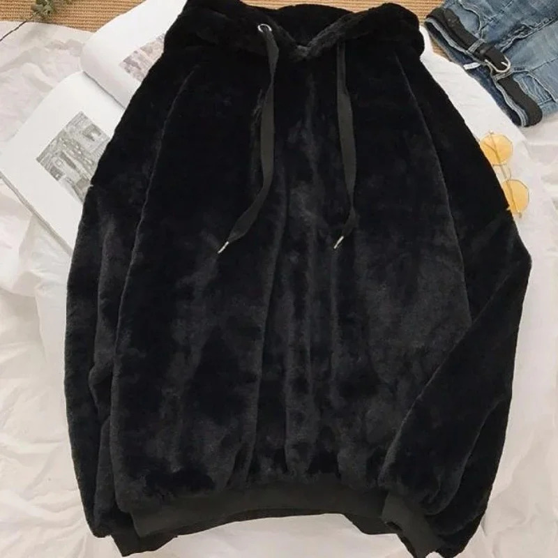 Winter Fluffy Hoodies Casual Fleece Warm Oversized Sweatshirt Women Faux Fur Christmas Pullovers Winter Coat Lazy Warm Jackets 241011