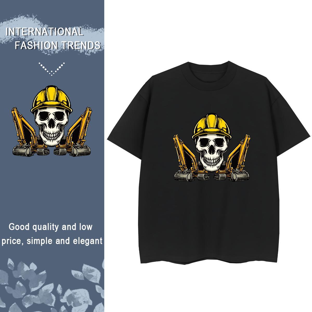 Fashion Casual T shirt 230g 100% Cotton Breathable Street Casual skull Unisex Tshirts High quality Anime Polos