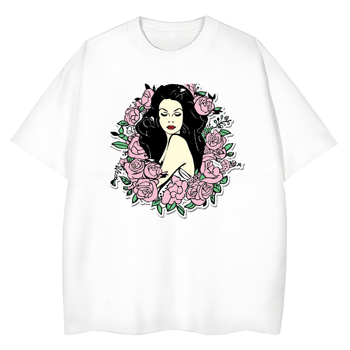 TOP Quality Womens T Shirts 230g 100% Cotton Breathable Short Sleeve Daily Wear portrait Unisex Tshirts Free Shipping Cartoon Print Top Tees