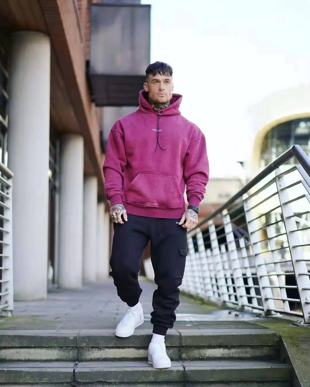 Mens sports hoodie mens autumn fitness letter pull rope loose training suit 241011