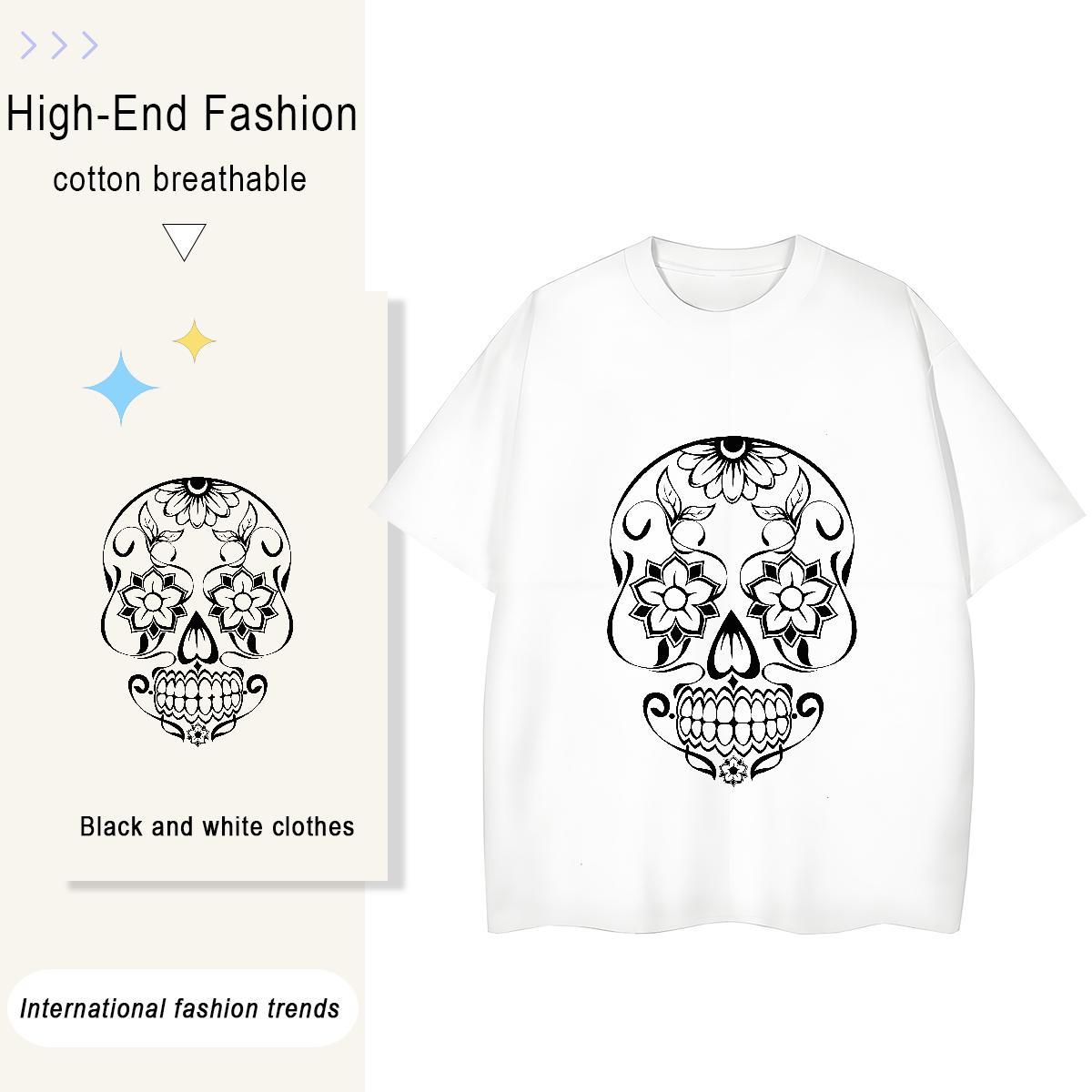 DIY Women T Shirts 230g Pure Cotton Breathable Short Sleeve Street skull Woman Tshirt Lady DIY Anime Printed Polos