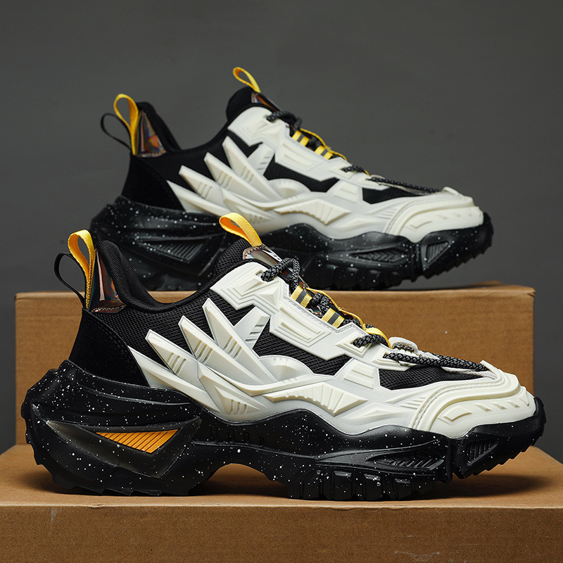 Men's Shoes Spring New Mesh Sports Shoes Men's Running Casual Shoes Increase High Purity Black Everything Daddy Tide Shoes