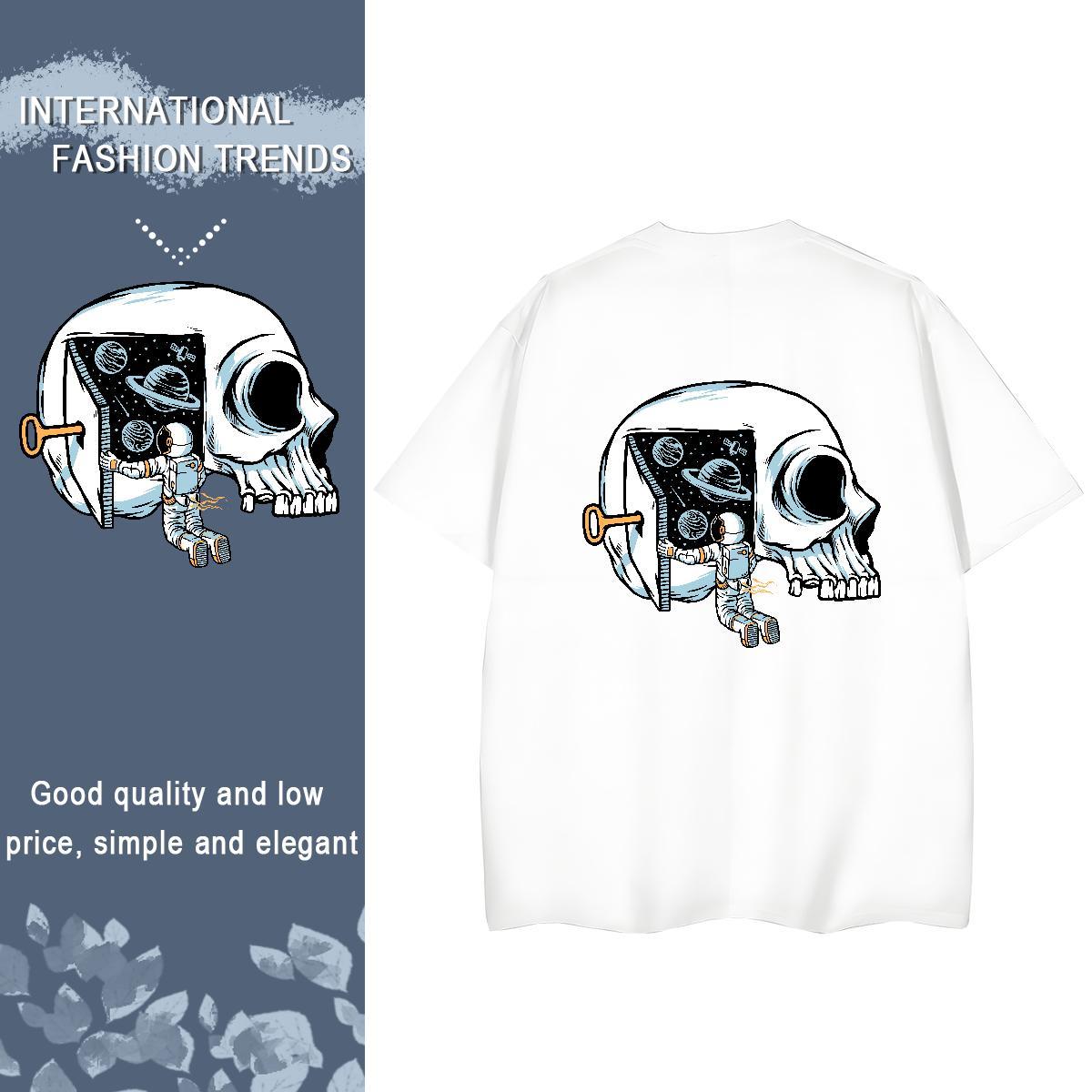 Designer Women T Shirts 230g Cotton Crew Neck Sports Casual skull Unisex Tshirts Loose fit Customized Print Top Tees