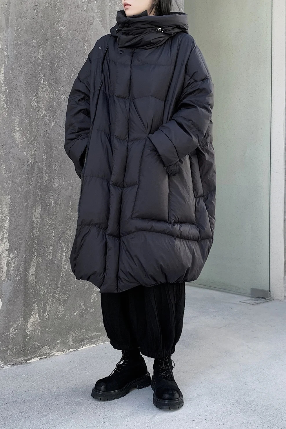 UMI MAO Yamamoto dark niche stand up collar hooded loose 90 white duck down jacket mens mid length jacket Y2K 241009