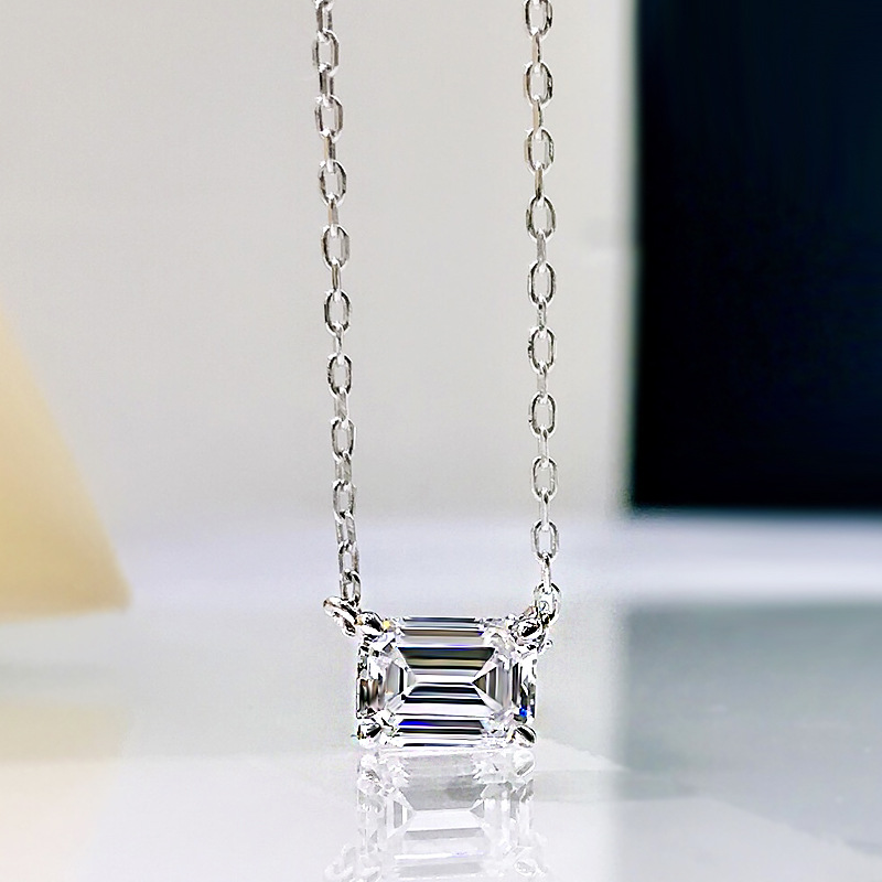 Sterg Sier Moissanite Square Solitaire Pendant Necklace for Women | Simple Fine Jewelry Gift