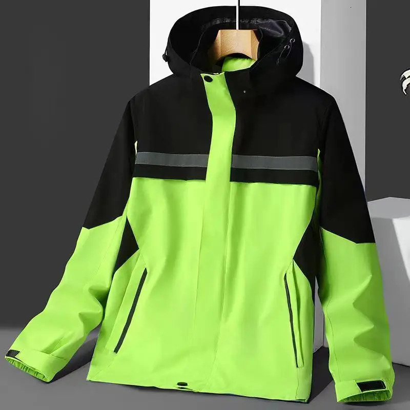 mens jacket fashionable reflective striped hooded outdoor sports zipper clothing customizable printing 241011