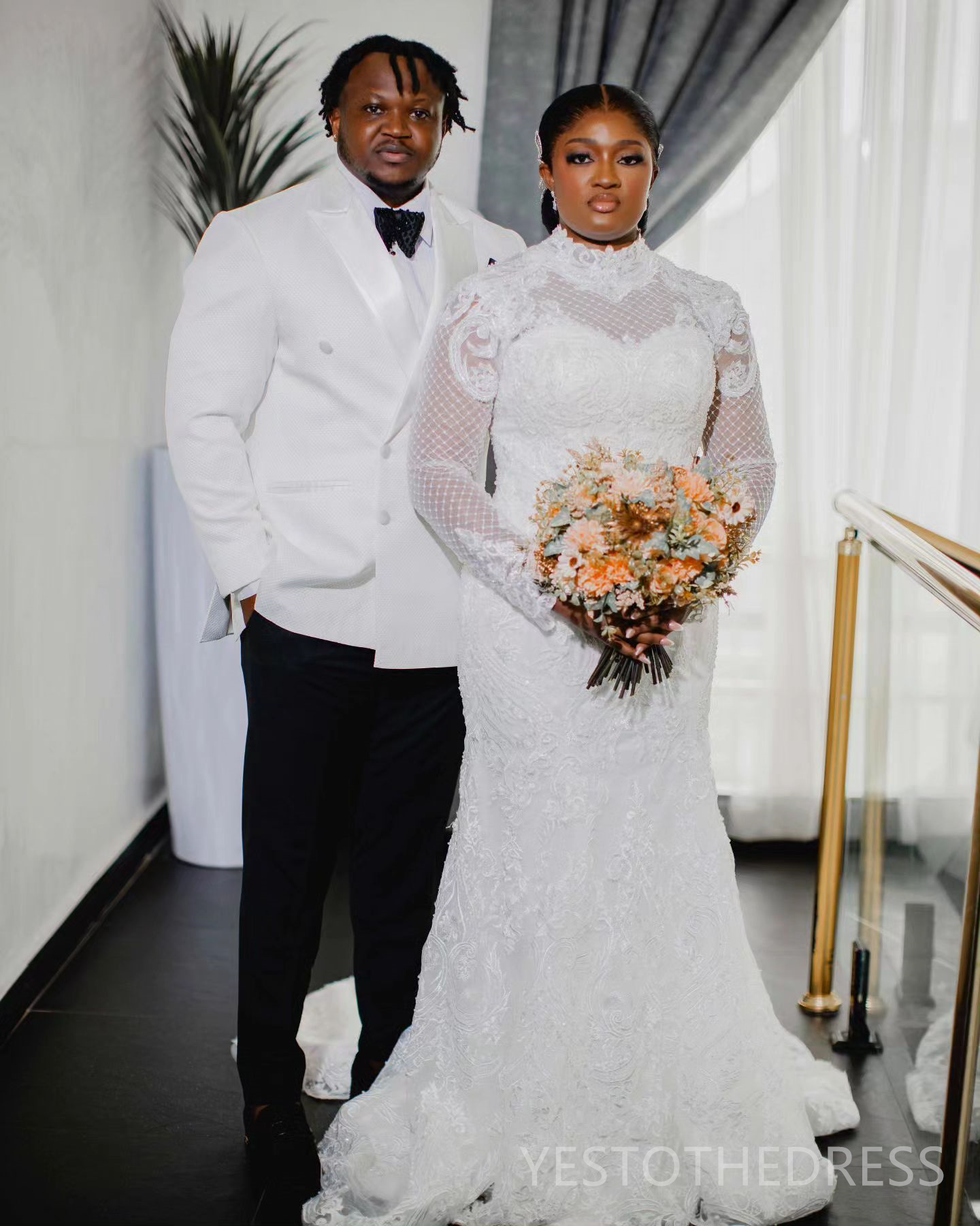 2024 Plus Size Aso Ebi Wedding Dress Bridal Gowns For Bride Detachable Train High Neck Illusion Mermaid Long Sleeves Beaded Lace Wedding Gowns for Wom