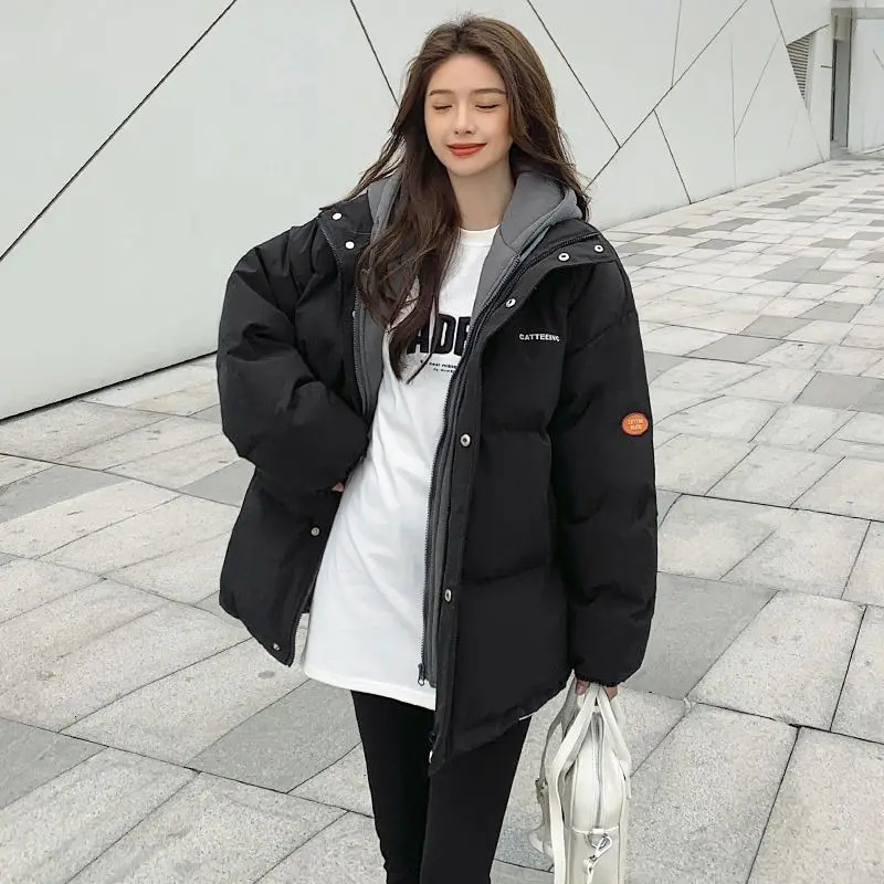 Winter Plus Velvet Thickened Fake Two piece Down Jacket for Women Y2k Street Fashion Korean Casual Loose Warm Cotton Apron Jacket 241009