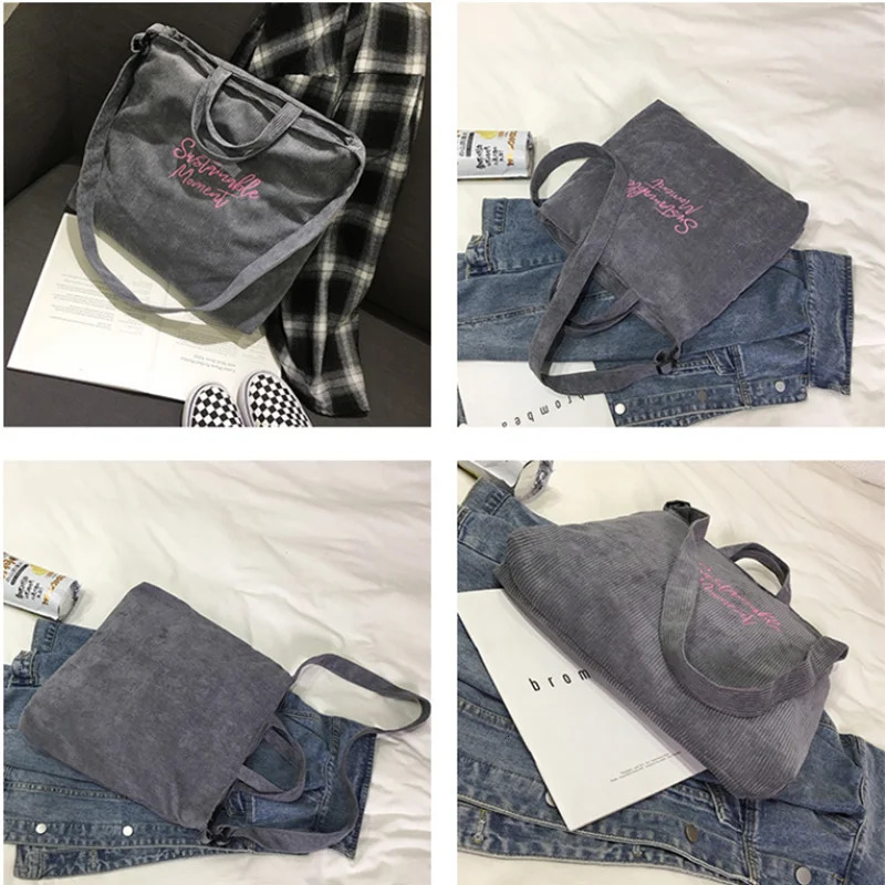Womens Corduroy canvas handbag womens casual shoulder bag shopping handbag womens messenger Korean fashion handbag 241008