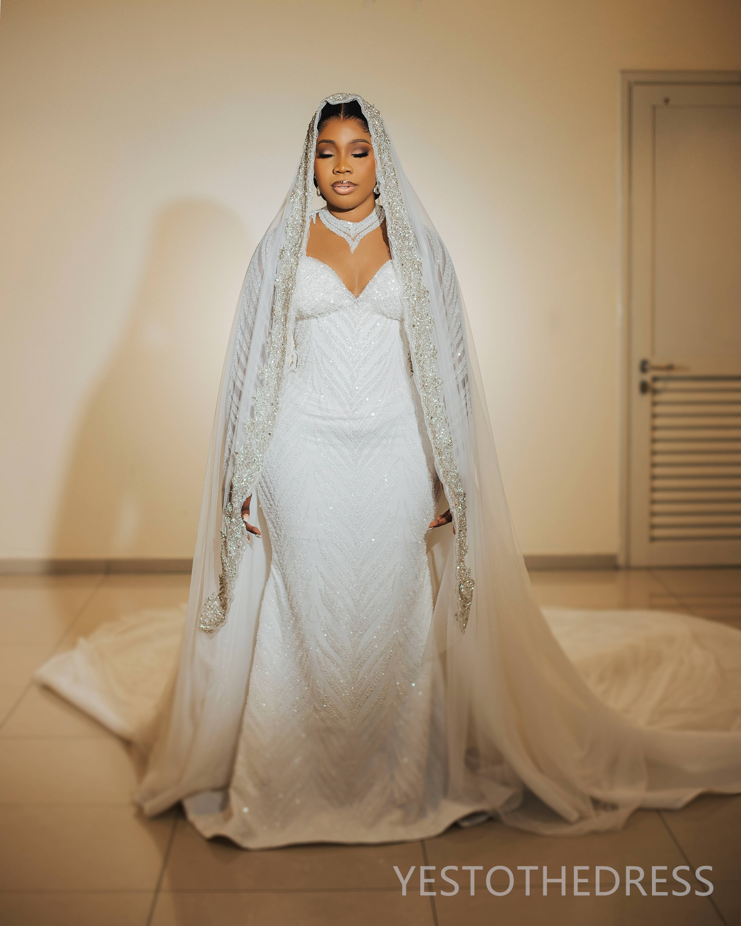 2024 Plus Size Aso Ebi Wedding Dress Bridal Gowns For Bride Sheer Neck Illusion Mermaid Long Sleeves Beaded Lace Wedding Gowns for African Black Women