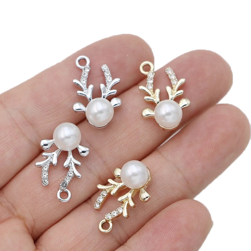 5Pcs Silver Plated Crystal Pearl Christmas Deer Charm Pendant for Jewelry Making Earrings Necklace DIY Accessories Craft 22x14mm 241010