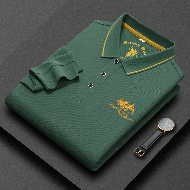 95Cotton Quality Mens Polo Shirt Autumn Exquisite Embroidery Long Sleeve Business Fashion Golf Men Clothing 241011