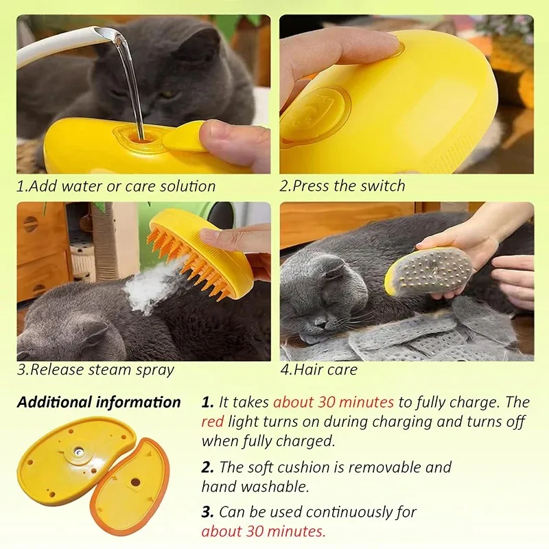 Accessories Cats Grooming Dogs Hair Pet Pets for Removes Massage Cats and Dog Electric Steam Brush Things Sprayer Supplies Home