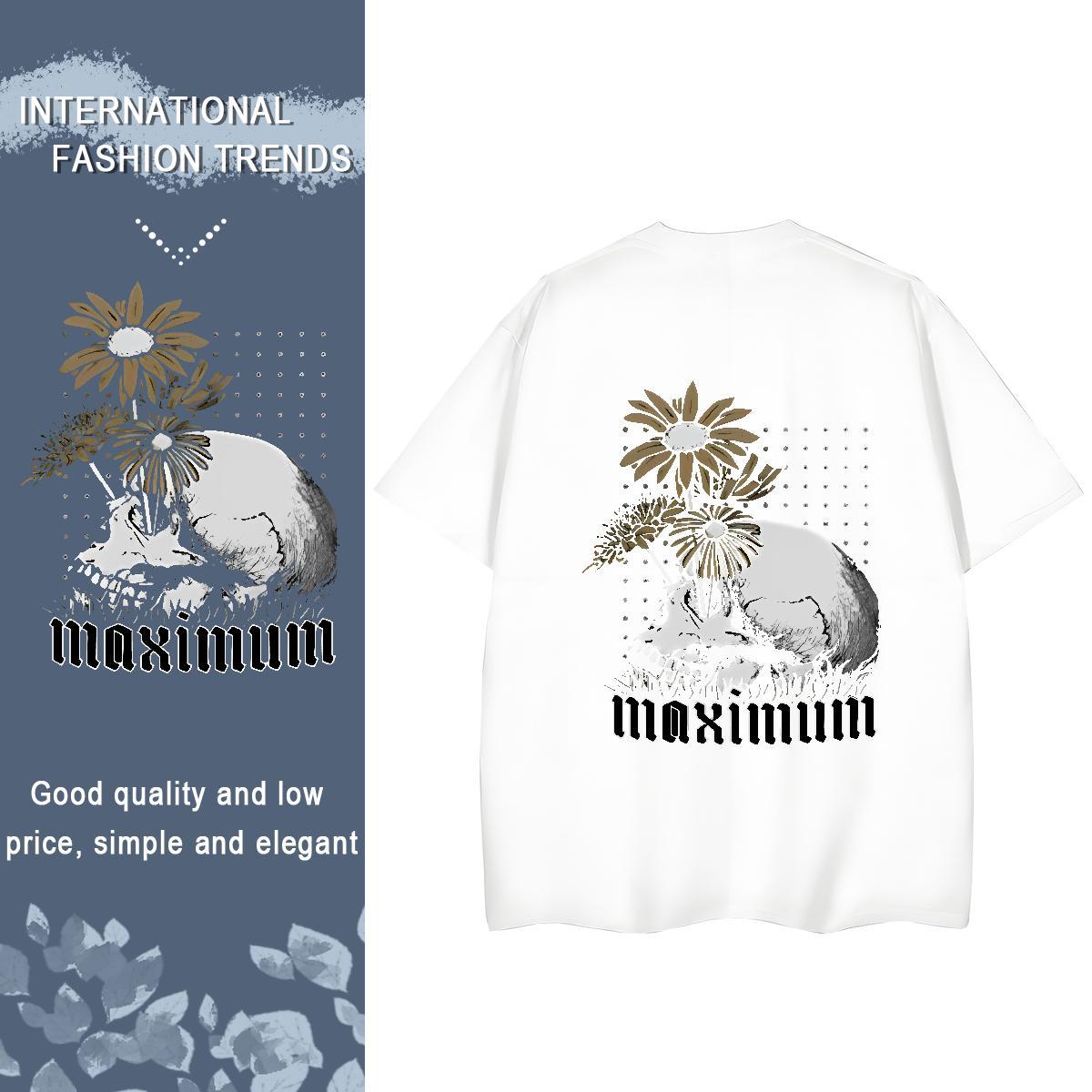 DIY Womens T Shirts 230g Pure Cotton Round Neck Short Sleeve Sports Street Wear skull Lady T shirt Comfortable Customized Print Tees