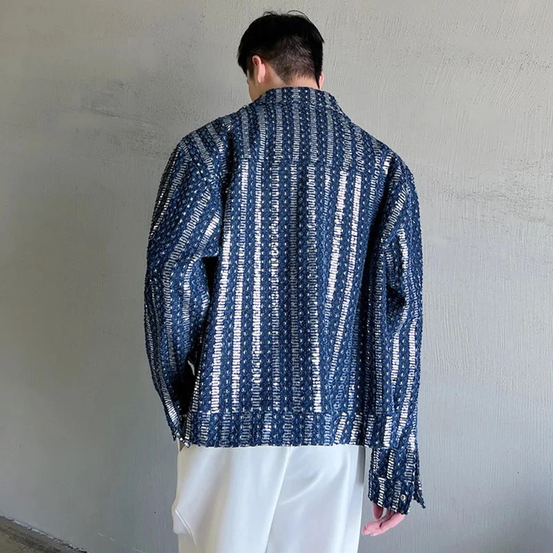 LUZHEN Denim Sequin Jacket Mens Short Coat Top 2024 Male Cardigan Fashion Long Sleeve Lapel Temperament Outerwear 87bf4e 241011
