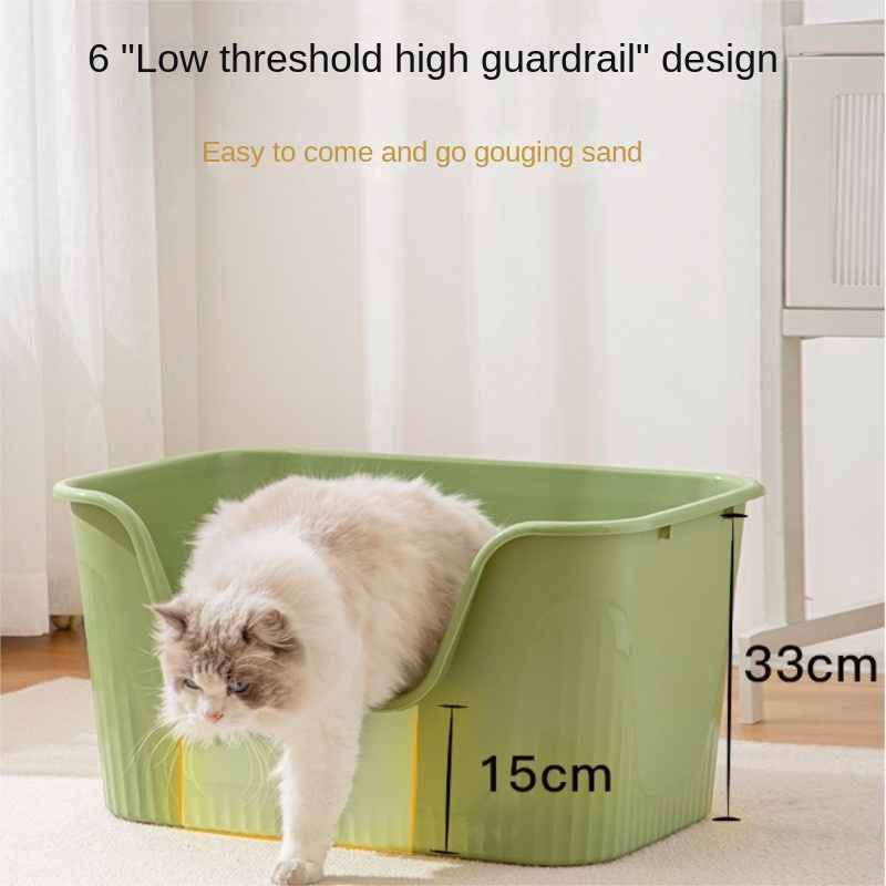 Cat Litter Pan Splash Proof Cat Litter Box Extra Large Semi-Enclosed Multi-Cat Litter Box Open Oversized Litter Pan Cat Toilets