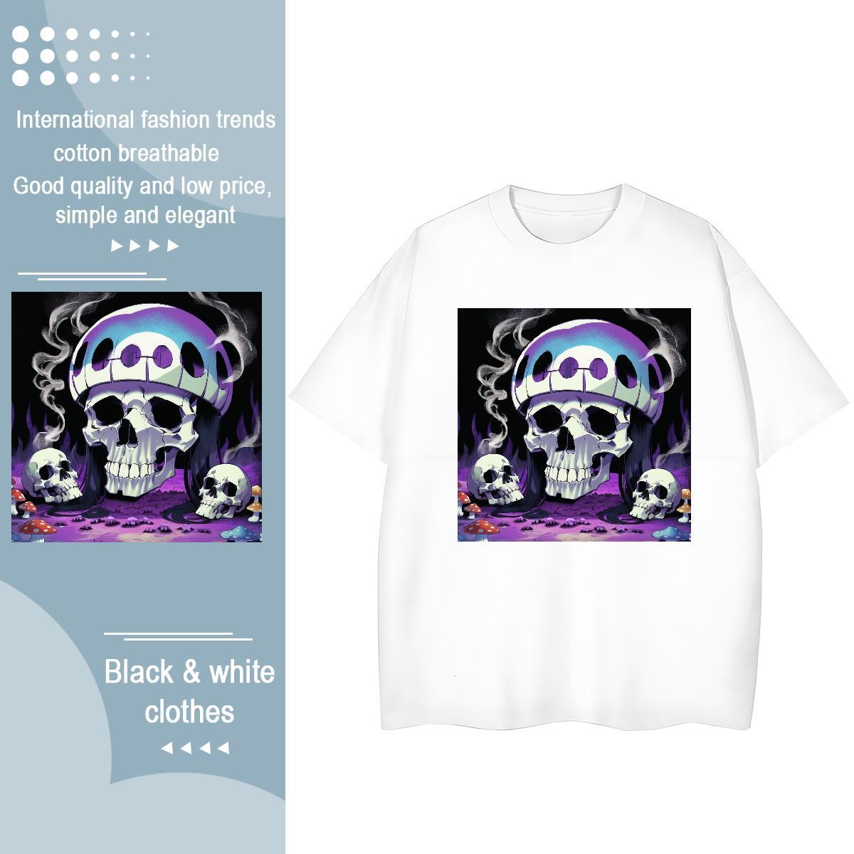 2024 Casual T Shirts Women 230g Pure Cotton Breathable Short Sleeve Sports Street Wear skull Lady T shirt High quality Custom Print Plus Size Clothes