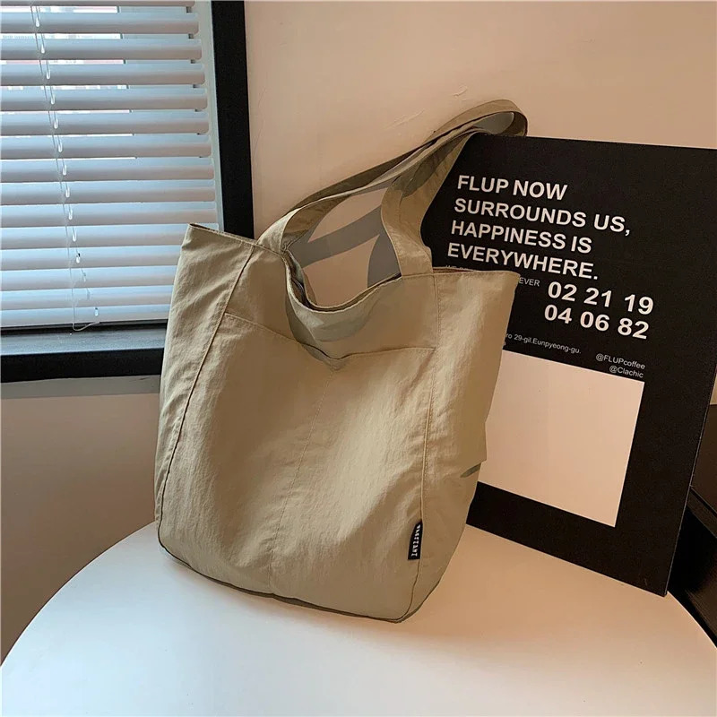 Canvas Solid Color High Quality Handbag Large Capacity Zipper Casual Shoulder Bag Soft Simple and Fashionable Handbag 241008