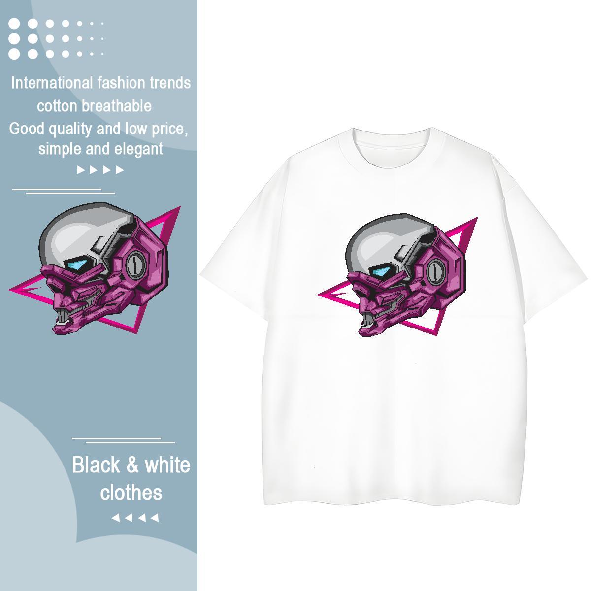 Casual New T-Shirts 100% Cotton 230g Breathable Short Sleeve High Street Hip Hop skull Women Tees Comfortable DIY Logo Tee Shirt