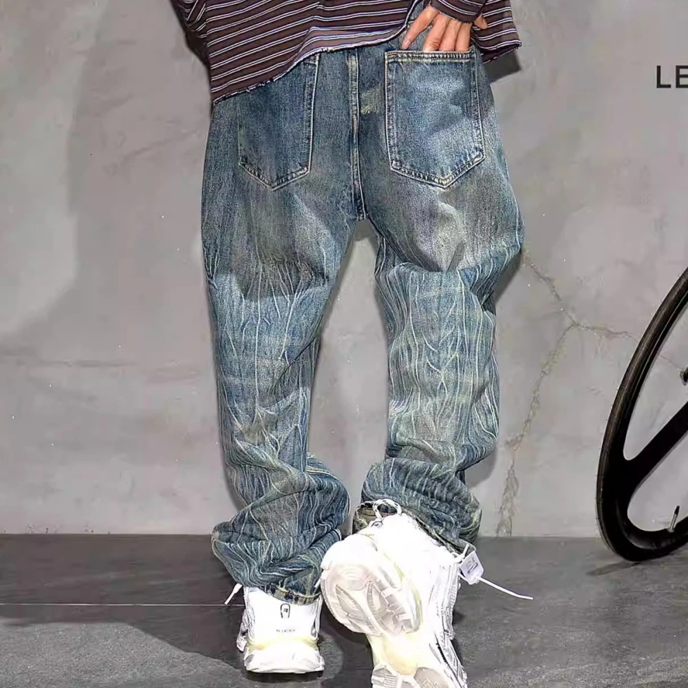 American street skateboard bag jeans mens clothing highquality retro blue commodity pants hiphop denim 241008