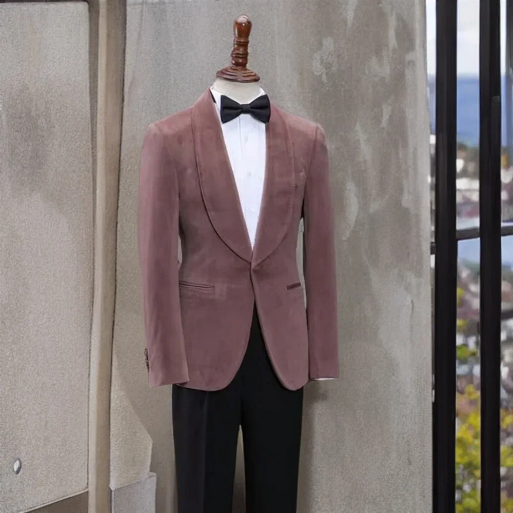 1 Pc Velvet Suit Jacket for Wedding Shawl Lapel Formal Groom Tuxedo Blazer Slim Fit Best Male Fashion Coat 2025