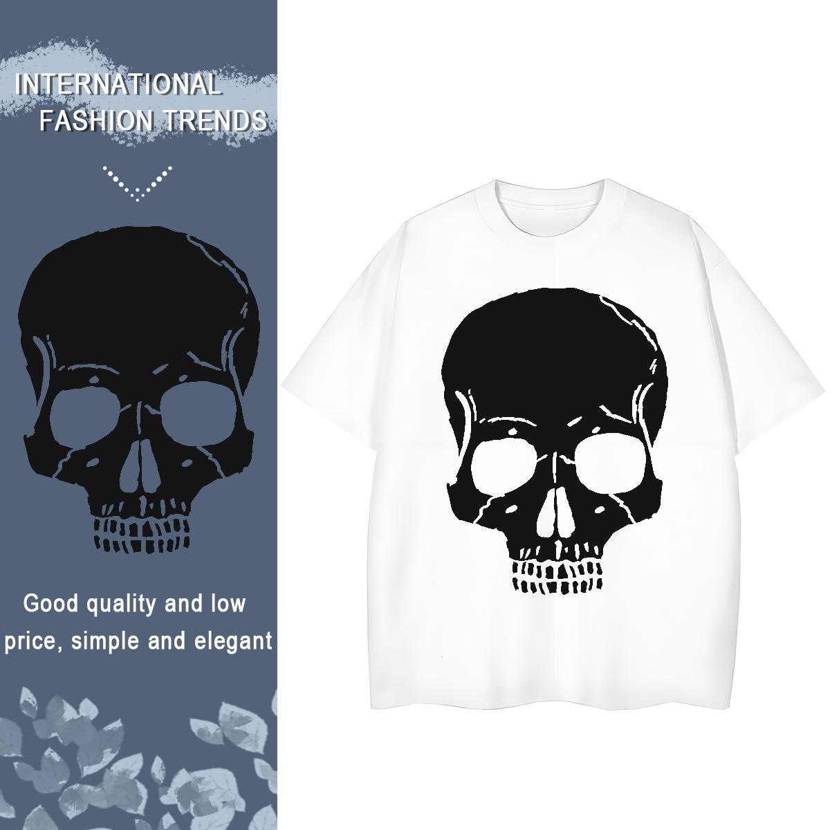 TOP Quality T shirt 230g Cotton Breathable Short Sleeve Home Outdoor skull Womens Tshirts Brand Black Oversized Tees Shirts
