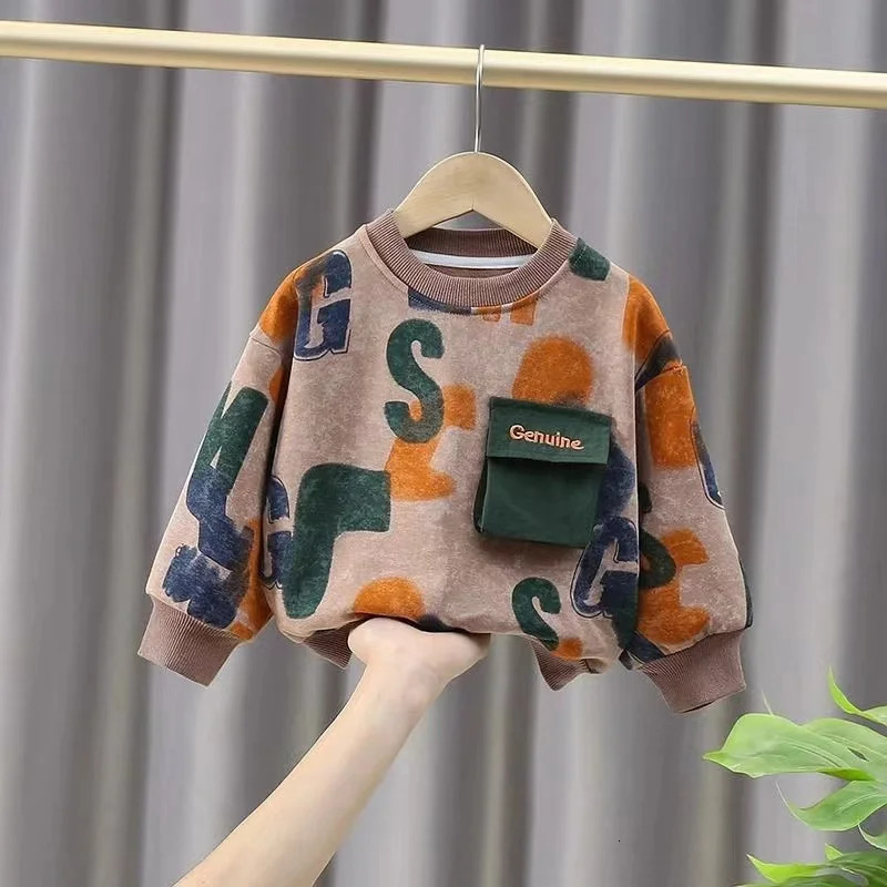 Boys Hoodie Spring And Autumn 2024 Childrens Autumn Trendy Top Baby Long Sleeved Clothes Childrens Sweater 241011