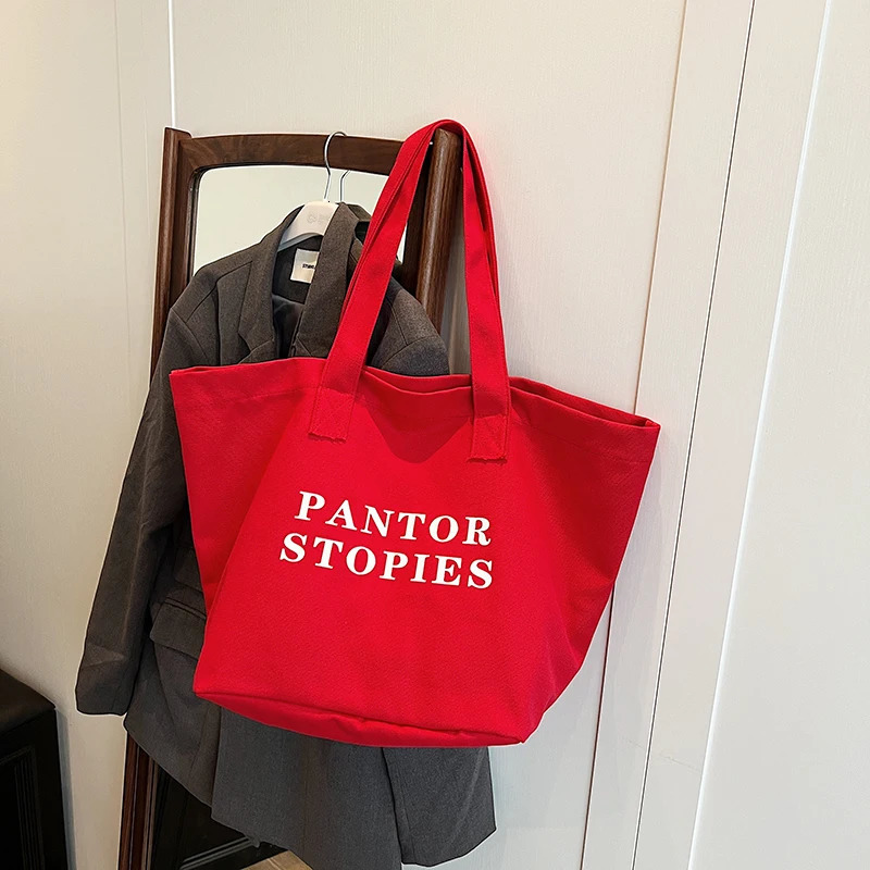 Alphabet canvas bag summer trend Korean niche handbag casual large capacity shopping bag commuting shopping 241008