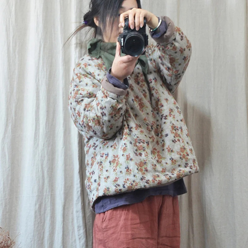 Johnture Womens Autumn Pullover Parkas Warm Coat O-neck Long Sleeve Retro Printed Flower Autumn Clothing Womens Parkas 241007