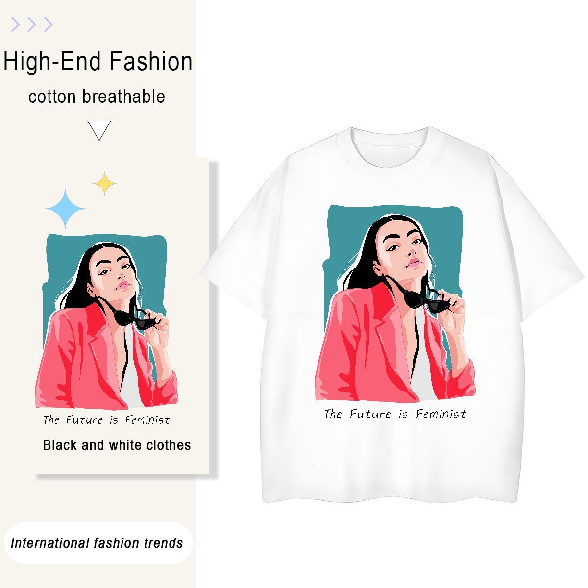 Fashion New T shirt 230g 100% Cotton Breathable Crew Neck Beach women Woman Tshirt Free Shipping DIY Printed Tees Shirts