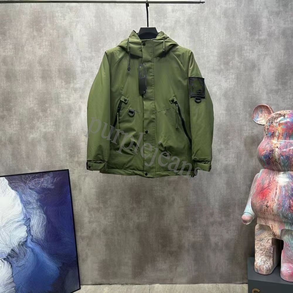 Mens Down Parkas Mens Stones Jacket Metal Nylon Pocket Mens Jacket Compasss Armband Long Sleeve Zipper Badges Men Casual Coat Windbreaker