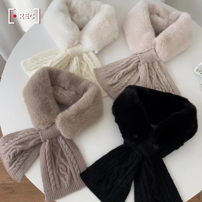 Scarf Womens Winter Warm Thick Scarf Korean Plush Knitted Cross Collar Scarf Shawl Soft Perforated Scarf Neck Scarf 241007